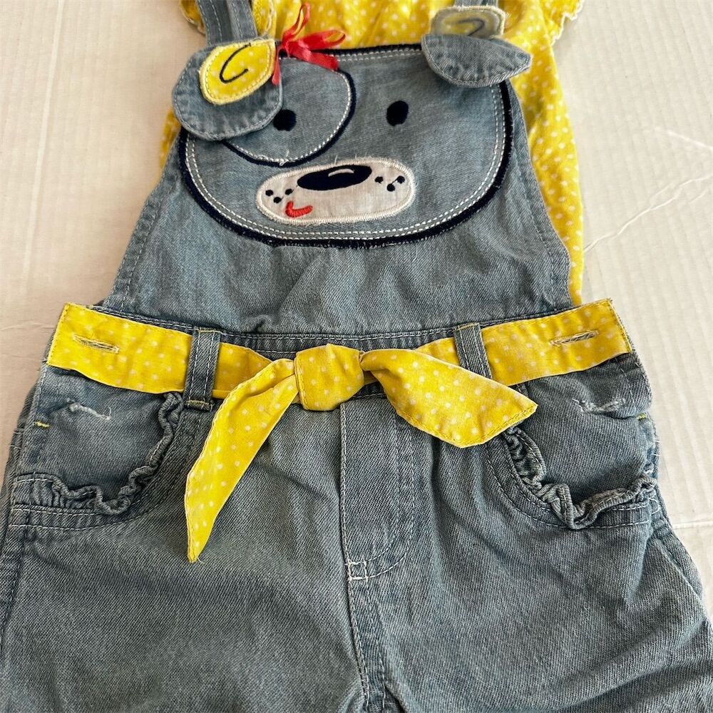 Nanette Toddler girl 4T Bear Denim Overalls & Striped Tee Set Summer Casual